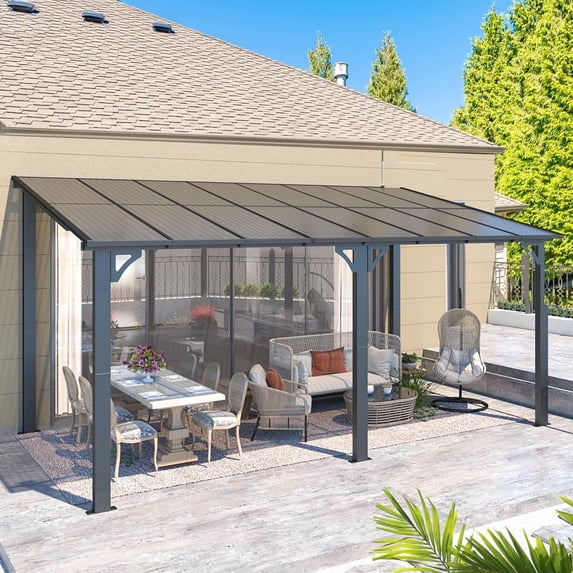 8' x 16' Hardtop Gazebo Outdoor Aluminum Pergola For Garden, Patio, Backyard-Dark Grey