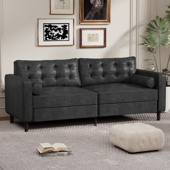 YODOLLA 84.2” Modern Sofas and Couches with 2 Bolster Pillows Mid Century Modern Sofa for The Living Room-Black