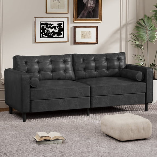 YODOLLA 84.2” Modern Sofas and Couches with 2 Bolster Pillows Mid Century Modern Sofa for The Living Room-Black