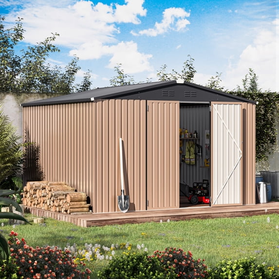 YODOLLA 9 x 10ft. Outdoor Metal Storage Shed with Sliding Roof & Lockable Door