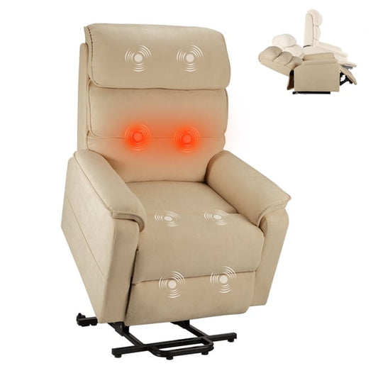 YODOLLA Dual Motor Power Lift Recliner Chair for Elderly with Massage and Heat, Electric Lounge Chair Lift Assist Single Sofa - Beige