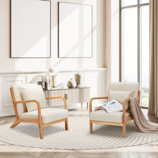 YODOLLA Fabric Accent Chair Mid-Century Modern Upholstered Arm Chair Set of 2 for Living Room in White