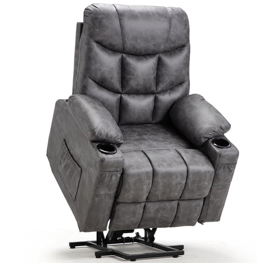 YODOLLA Large Power Lift Recliner for Elderly Heavy Duty Faux Leather Electric Lift Chair with Heated Vibration Massage in Bronze Dark Grey