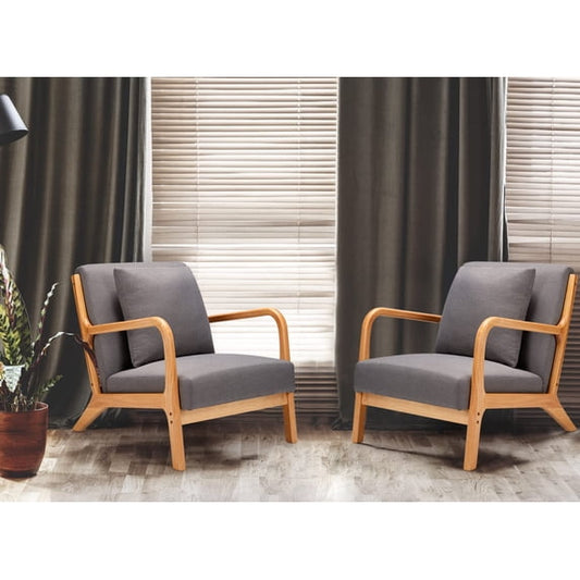 YODOLLA Mid-Century Modern Accent Chair Set of 2, Fabric Arm Chair, Retro Chair with Arm, Upholstery Linen, Living Room Furniture,Gray