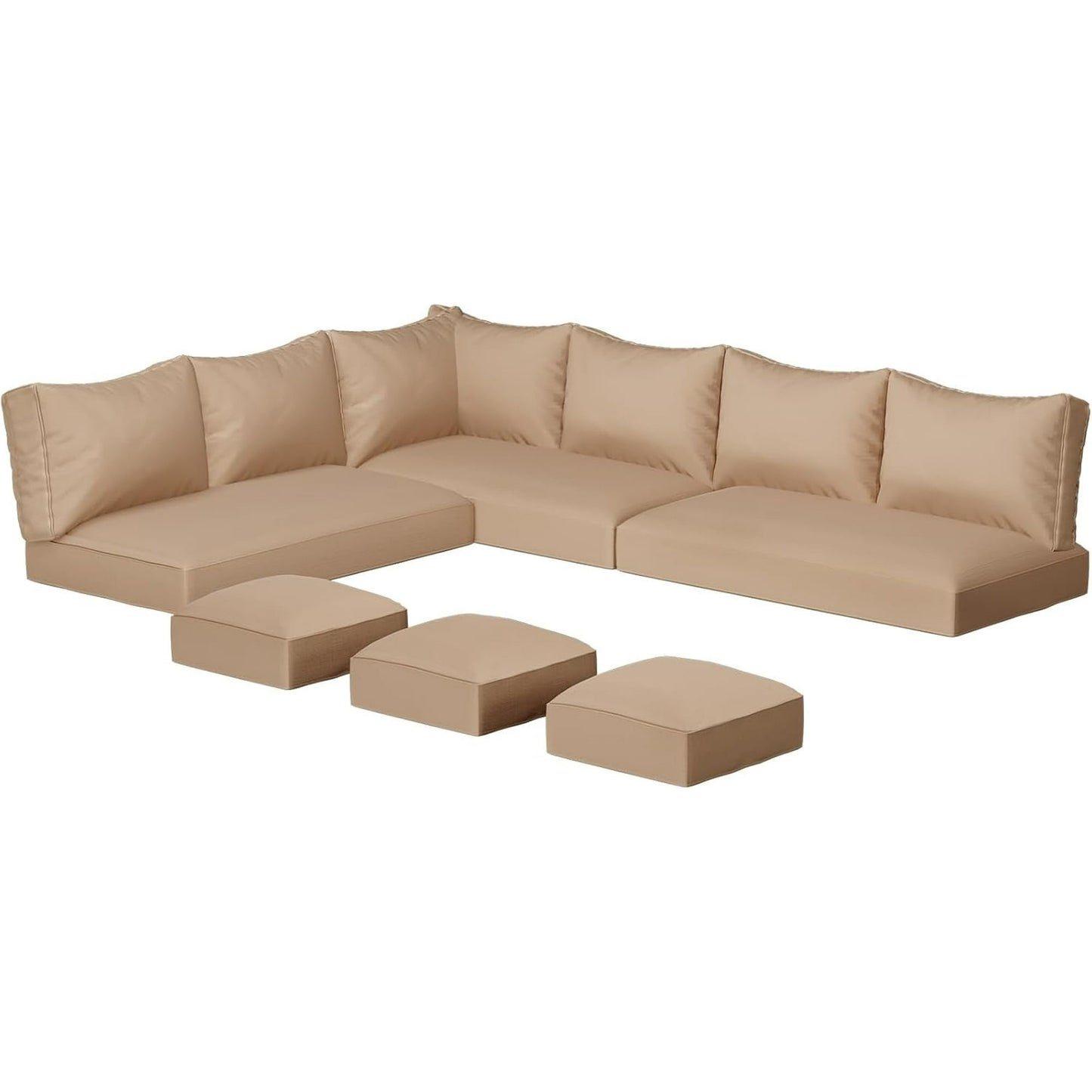 YODOLLA Outdoor Cushions, 4 inch Patio Cushions for Outdoor Furniture, Replacement Cushions Fits 7-Seats Sectional Rattan Conversation Set, Splashproof, Memory Foam Cushions and Covers (Beige)