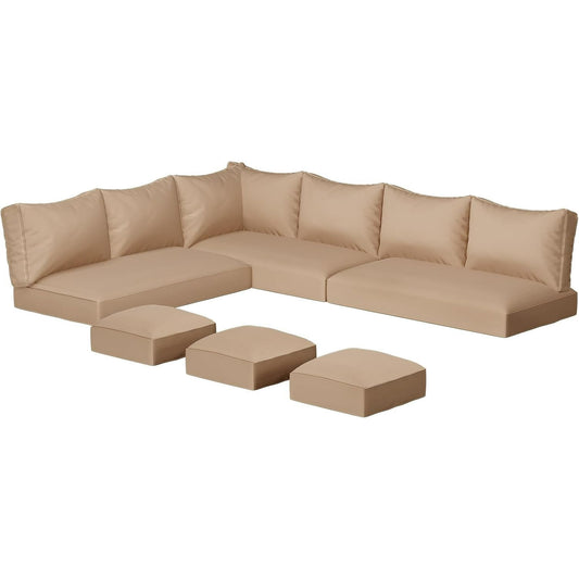 YODOLLA Outdoor Cushions, 4 inch Patio Cushions for Outdoor Furniture, Replacement Cushions Fits 7-Seats Sectional Rattan Conversation Set, Splashproof, Memory Foam Cushions and Covers (Beige)