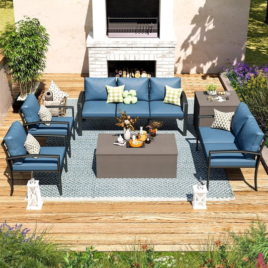 YODOLLA Outdoor Patio Furniture Sets with Two Storage Boxes Patio Furniture for Garden, Blue