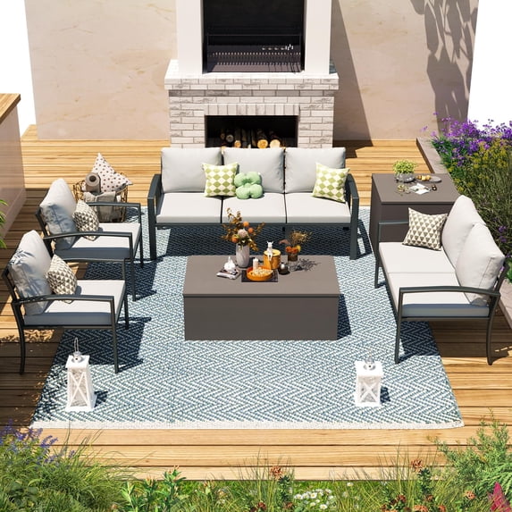 YODOLLA Outdoor Patio Furniture Sets with Two Storage Boxes Patio Furniture for Garden, Light Gray