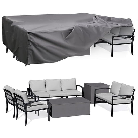 YODOLLA Outdoor Patio Furniture Sets with Two Storage Boxes and Cover Patio Furniture for Garden, Light Gray