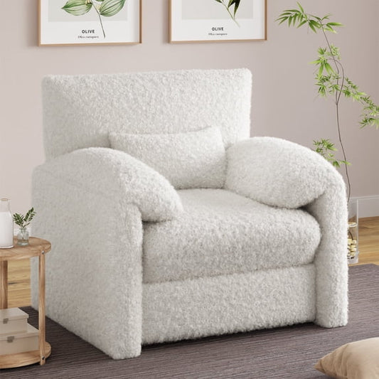 YODOLLA Oversized Accent Chair for Living Room, 36.2'' Chenille Mid Century Reading Chair in White