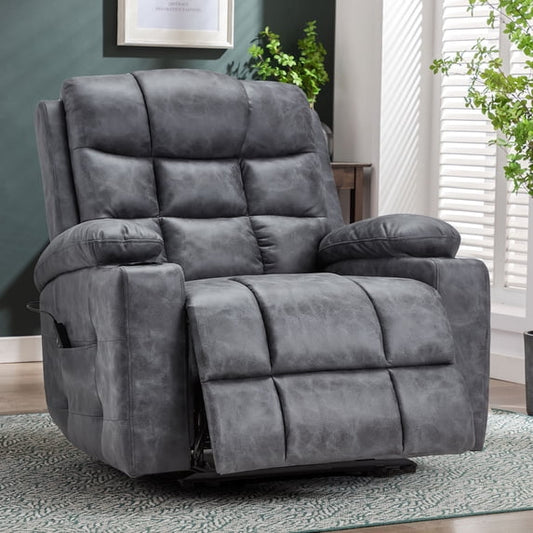 YODOLLA Oversized Nursery Electric Recliner Chair, Power Sofa with USB & Cup Holders, Breathable Leather Fabric, Home Theater Seating in Bronze Dark Grey