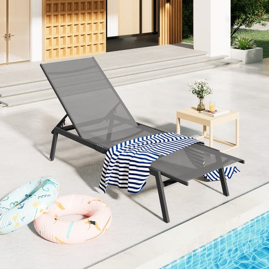 YODOLLA Patio Adjustable Lounge Chair Recliner with Wheels - Dark Gray