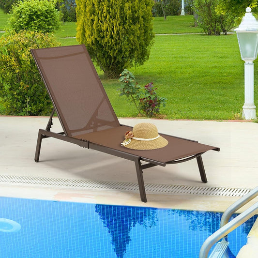 YODOLLA Patio Metal Lounge Chairs for Outside Adjustable Outdoor Chaise Lounge for Outside Pool-Brown