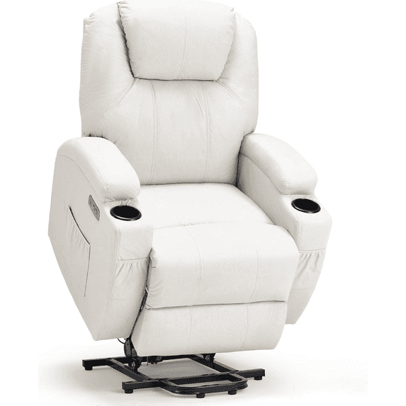 YODOLLA Power Lift Recliner Chair for Elderly, Electric Lift Chair Sofa with Side Pockets, USB & Type-C Ports, White, Fabric