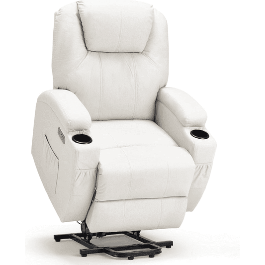YODOLLA Power Lift Recliner Chair for Elderly, Electric Lift Chair Sofa with Side Pockets, USB & Type-C Ports, White, Fabric