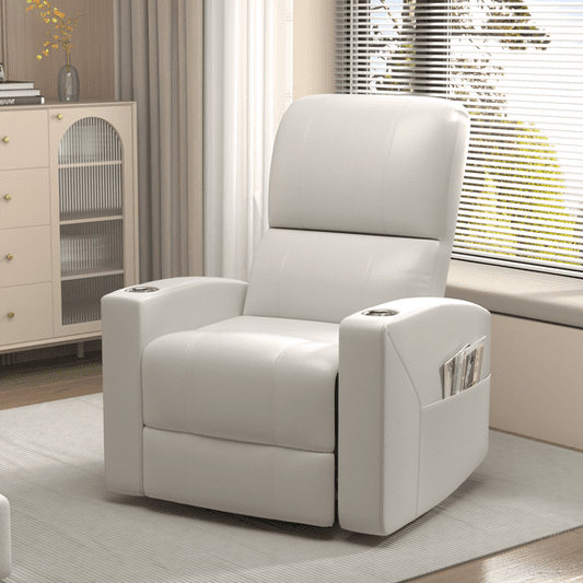 YODOLLA Power Recliner Chair Faux Leather Sofa Chair for Adult with Side Pocket and Cup Holders Nursery, Living Room, Bedroom, White