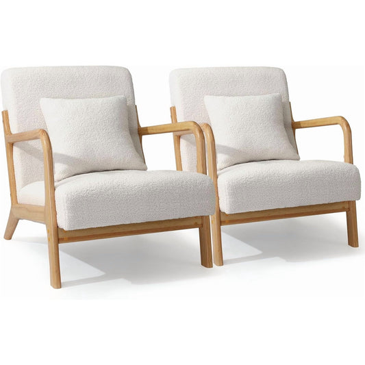 YODOLLA Sherpa Fleece Accent Chair Mid-Century Upholstered Arm Chair for Living Room in Beige