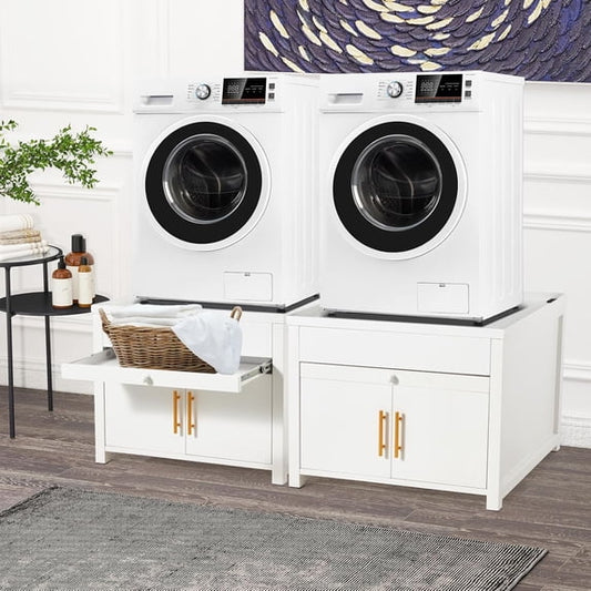 YODOLLA Washer Dryer Pedestal with Storage (2PCS), 29″L x 29″W x 23″ H Heavy Duty Laundry Stand Cabinet in White