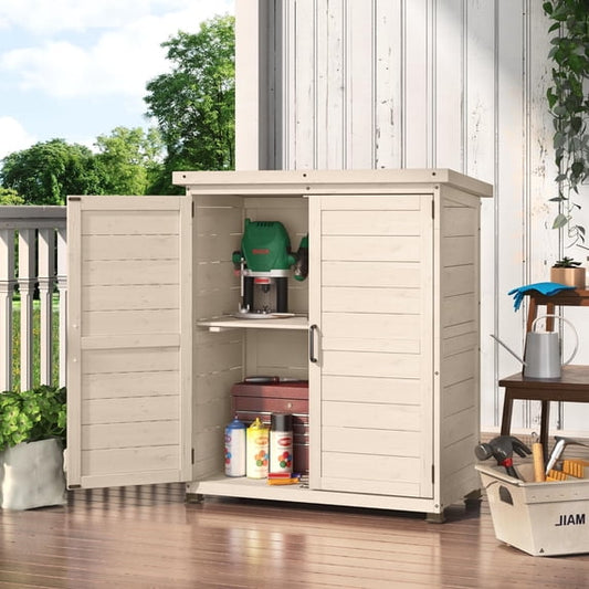 YODOLLA Storage Cabinet, Wooden 2-Door Buffet Cabinet with Metal Tabletop and Adjustable Shelves for Kitchen, Entryway, Living Room, Beige