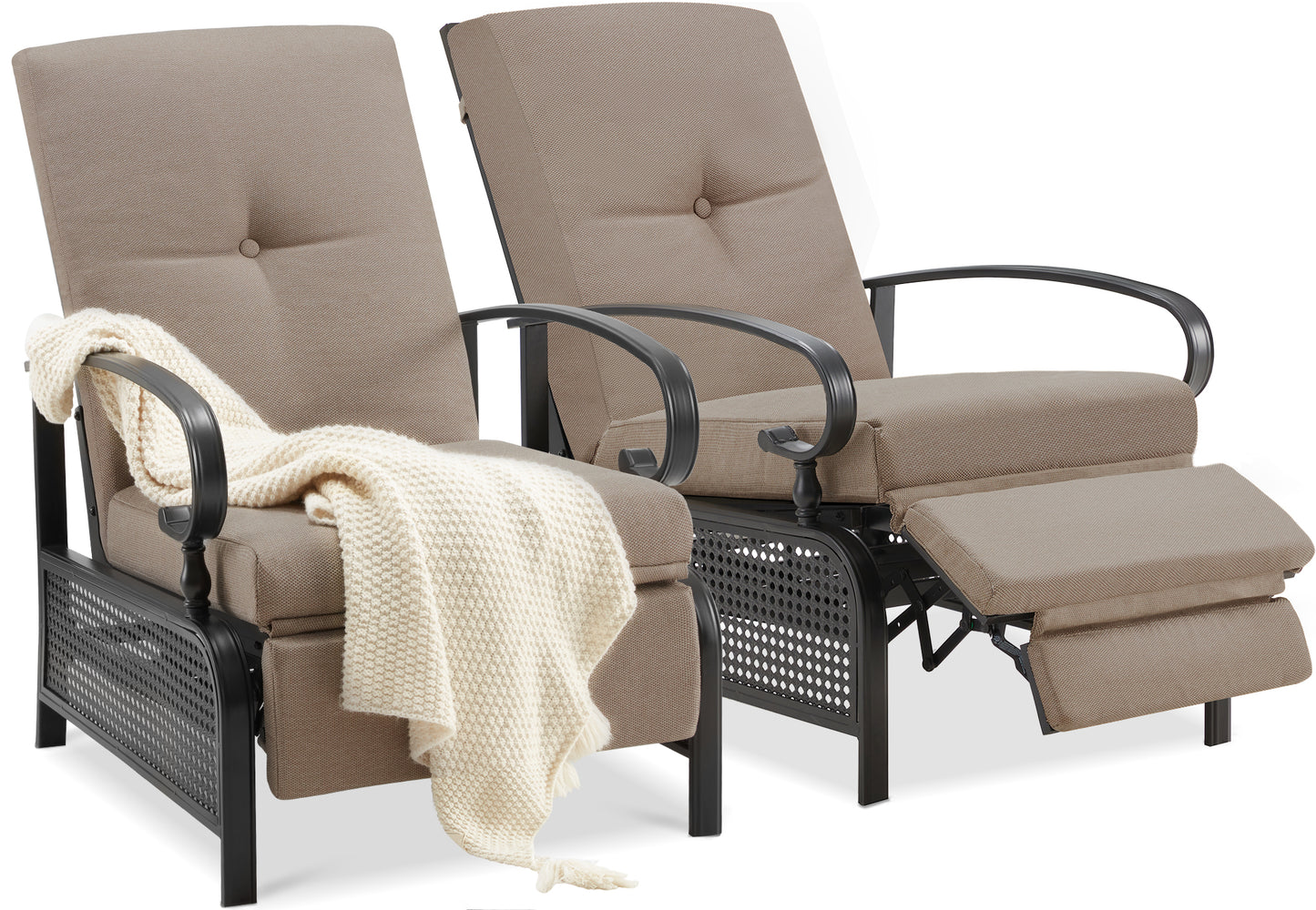 AECOJOY Adjustable Patio Reclining Lounge Chair with Cushions Set of 2-Brown