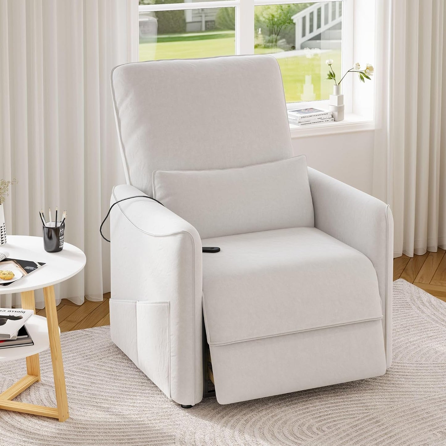 YODOLLA Power Recliner Chair for Adults, Modern Electric Reclining Sofa Chair with Lumbar Support for Living Room, Beige White
