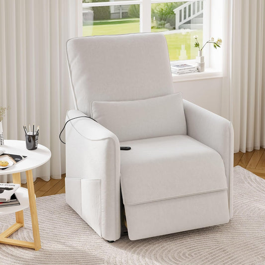 YODOLLA Power Recliner Chair for Adults, Modern Electric Reclining Sofa Chair with Lumbar Support for Living Room, Beige White