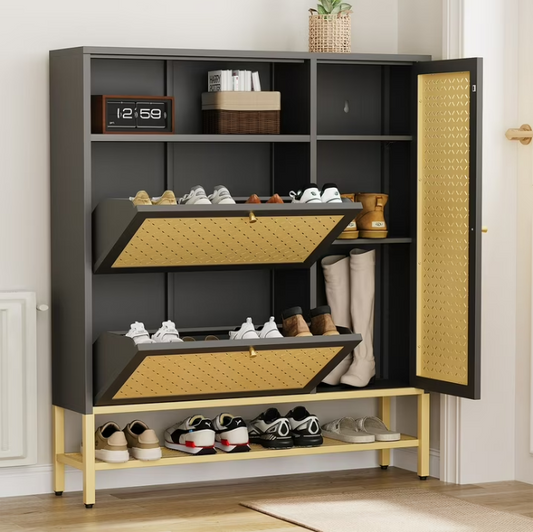 YODOLLA Metal Shoe Cabinet, Shoe Rack Organizer Entryway Cabinet with Storage,Black