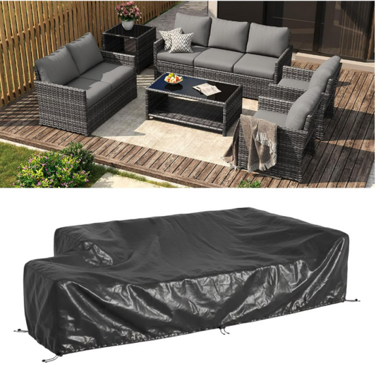 AECOJOY 7 Pieces Patio Furniture Set with Two Storage Boxes, Outdoor Rattan Conversation Set with Cover，All-Weather PE Wicker Sectional Sofa Outdoor Furniture for Garden, Backyard, Black Rattan&Grey