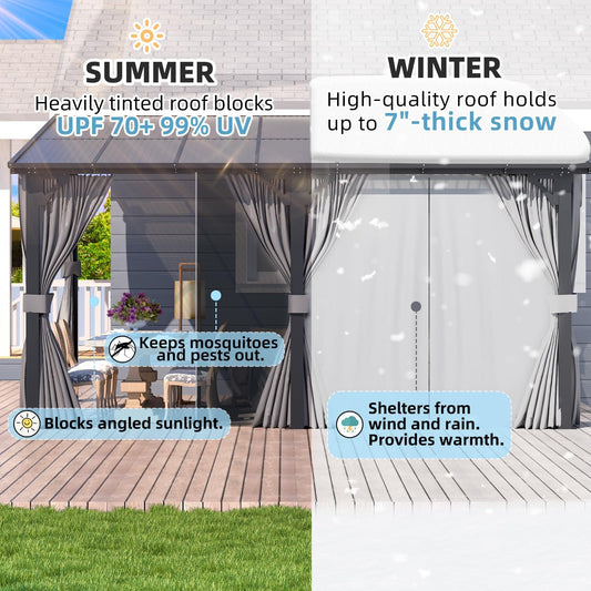 YODOLLA 16' x 10' Outdoor Hardtop Gazebo With Mosquito Net, Pergola for Garden, Patio, Backyard-Dark Grey