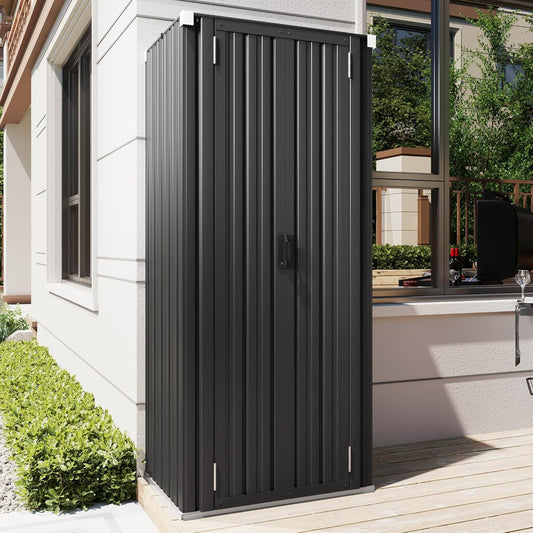 YODOLLA Outdoor Metal Storage Cabinet with Locking Doors and Adjustable Shelves for Home, Office,Garden(Grey)