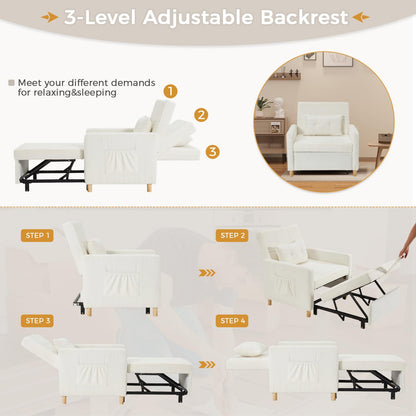 YODOLLA 31.5'' 3-in-1 Sleeper Sofa Bed Chair,Pull Out Couch for Living Room,Lounge Chair Indoor in Teddy Wihte