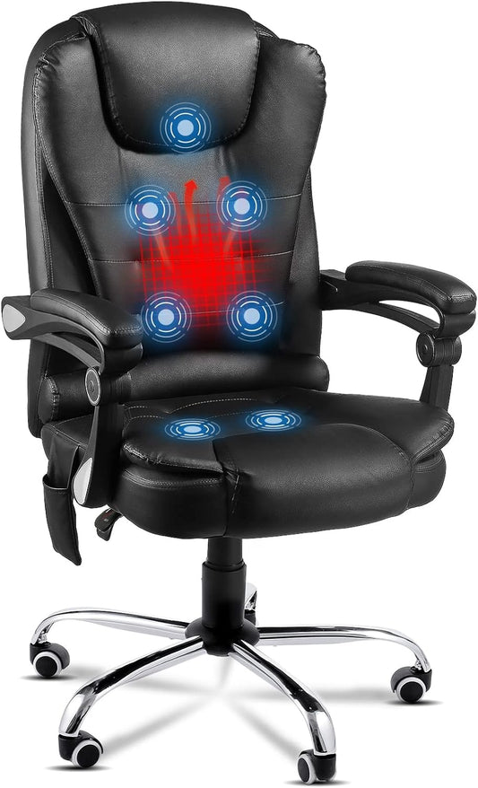 YODOLLA Heated Executive Office Chair with Massage Home Office Desk Chair Lumbar Back Support Leather Computre Chair, Black