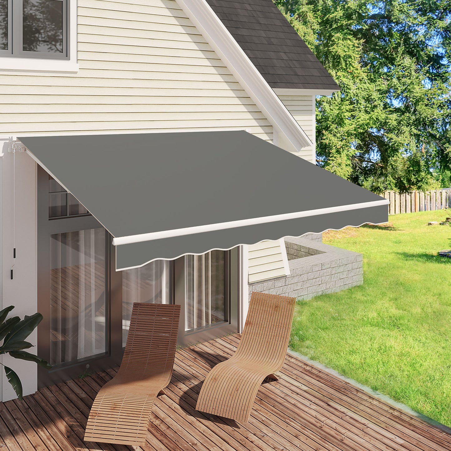 U-MAX Retractable Patio Awning with Manual Crank 10'×8', UV Protection & Waterproof Outdoor Sun Shade for Deck/Patio, Aluminum Frame, Gray