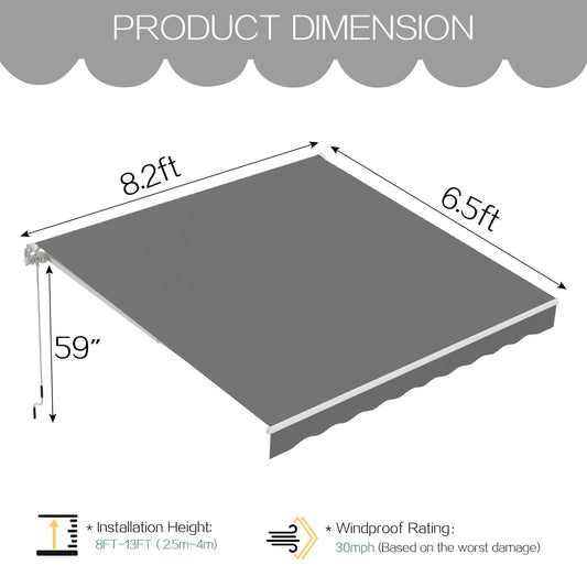 AECOJOY 8.2x6.5FT Retractable Awning Replacement Canopy, 280g Polyester Sunshade Cover with Valance for Patio, Yard, Deck, Balcony, Grey