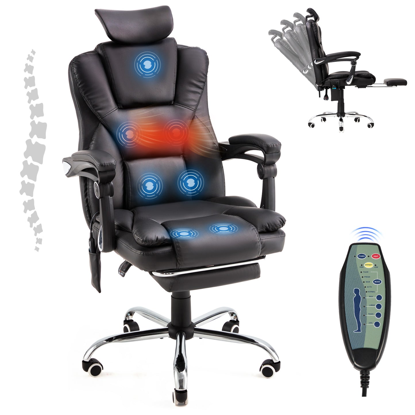 YODOLLA Office Chair with 7 Points Massage & Heat Function, Adjustable Executive Faux Leather Chair With Arm in Black