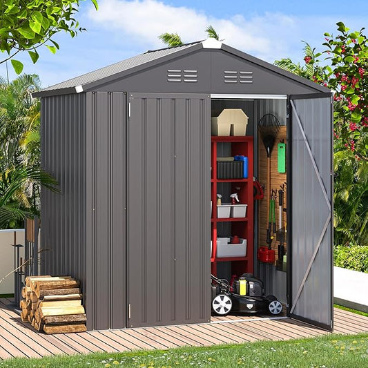 AECOJOY 6' x 4' Outdoor Metal Storage Shed with Lockable Door for Backyard in Dark Gray