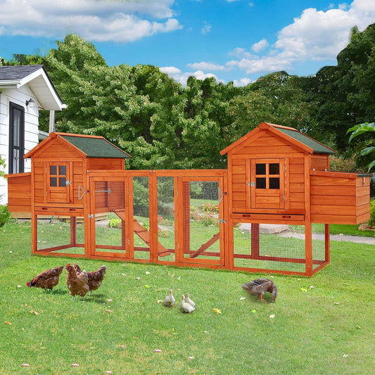 AECOJOY 123" Large Wooden Chicken Coop Clearance with Nesting Boxes for 6-8 Chickens in Natural Wood