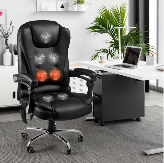 AECOJOY High-Back Office Chair with Massage & Heat, Reclining Leather Executive Chair for Home Office, Black