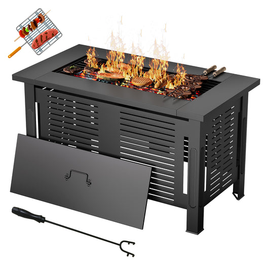 AECOJOY 43" Fire Pits for Outside Outdoor Fire Pit Table with Removable Lid & Waterproof Cover and Tables