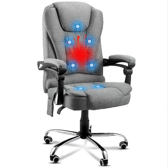 AECOJOY Office Chair with 7 Points Massage&Heat Function,Comfy Executive Office Chair High Back Office Chair Reclining Swivel Home Office Chair Leather Computer Chair, Grey