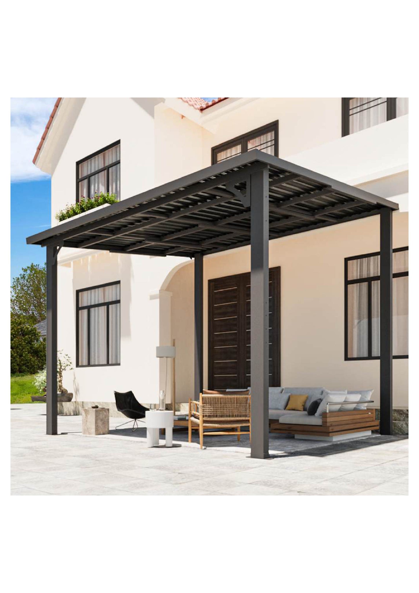 AECOJOY 8' x 10' Hardtop Patio Gazebo Wall Mounted, Heavy Duty Outdoor Pergola on Clearance with Galvanized Steel Roof, Waterproof Metal Grill Gazebo for Backyard