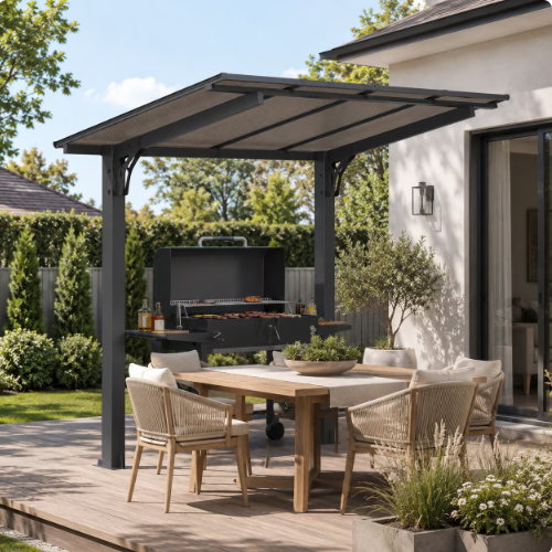 YODOLLA 8'x5' Lean-to Grill Gazebo, Wall-Mounted for Patio & Decks，Dark Gray