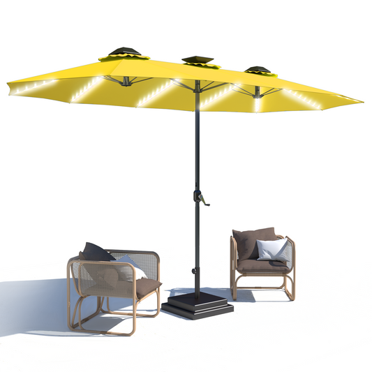 YODOLLA 15ft Patio Umbrella with Solar Lights, Outdoor Large Double Umbrella with 156 PCS LED Lights and Crank Handle for Backyard Deck Pool Shade,Yellow