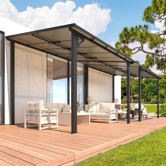 YODOLLA 8' x20' Hardtop Gazebo Outdoor Wall-Mounted Aluminum Pergola for Garden, Patio, Backyard-Gray