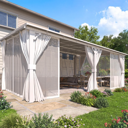 AECOJOY 20' X 12' Outdoor Lean to Gazebo on Clearance for Patio, Large Wall-Mounted Pergola Gazebo with Curtains and Netting Clearance, 12x20 Hardtop Heavy Duty Metal Awnings for Decks in White 3.5 stars out of 44 reviews