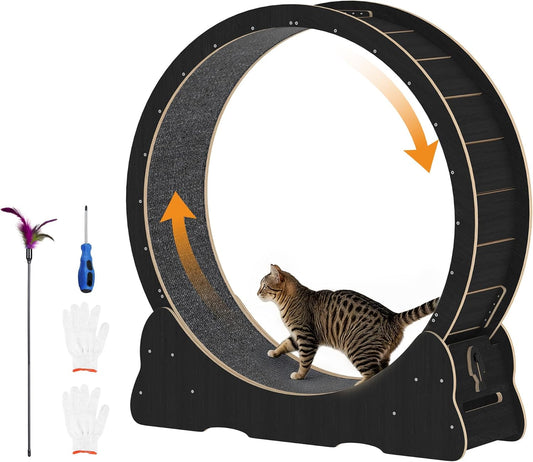 YODOLLA 42" Cat Wheel for indoor Cats, Cat Exercise Wheel with Detachable Carpeted Runway, Cat Treadmill for Daily Exercise,Black