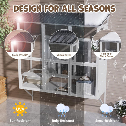 YODOLLA Catio Cat Window Box Cat Enclosure for Multiple Indoor Cats,Outside Wood Cat House, White