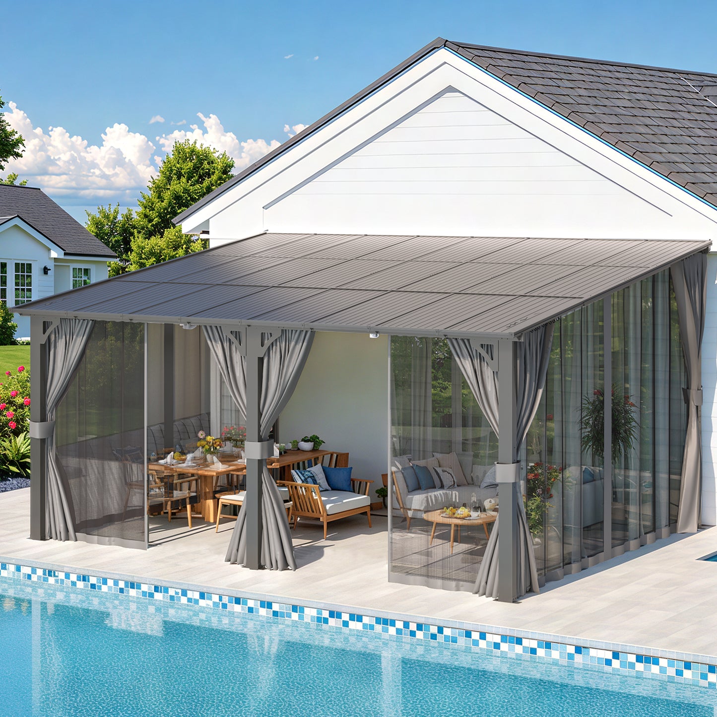 AECOJOY 16' x 12' Outdoor Hardtop Gazebo With Mosquito Net, Pergola for Garden, Patio, Backyard-Black