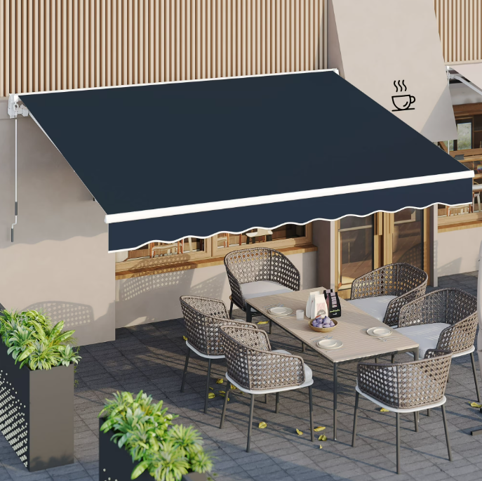 AECOJOY 13' x 10' Manual Retractable Patio Awning,Outdoor Awning Retractable Sunshade Shelter in Dark Blue