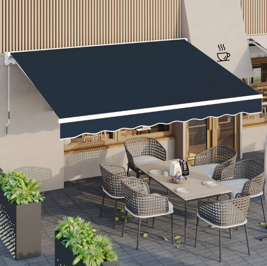 AECOJOY 13' x 10' Manual Retractable Patio Awning,Outdoor Awning Retractable Sunshade Shelter in Dark Blue